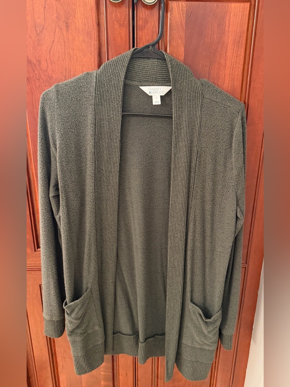Market & Spruce Olive Open-Front Pocket Cardigan